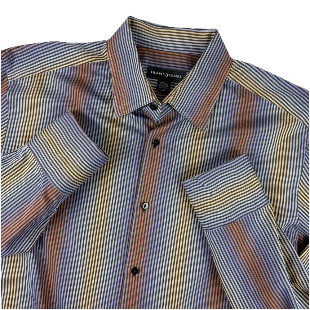 Jhane Barnes Shirt Mens Large Blue Colorful Stripe Cotton Blend Button‎ Down
